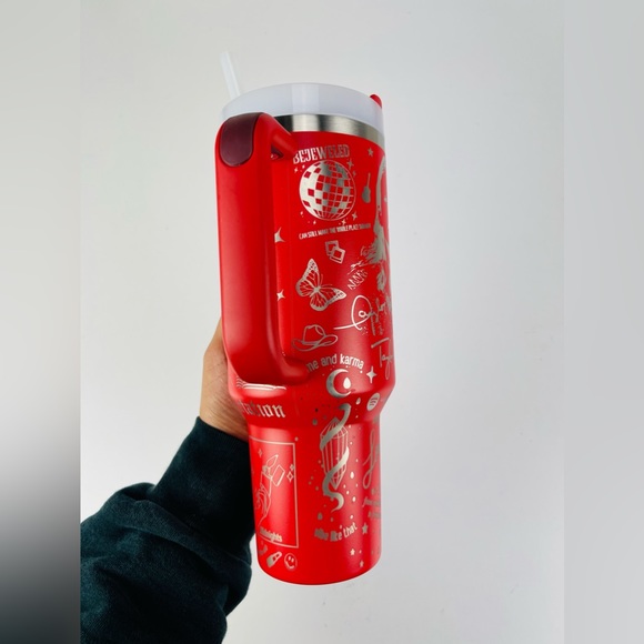 Stanley 40oz Tumbler Red Lava Tylor Swift Engraved - Picture 3 of 9
